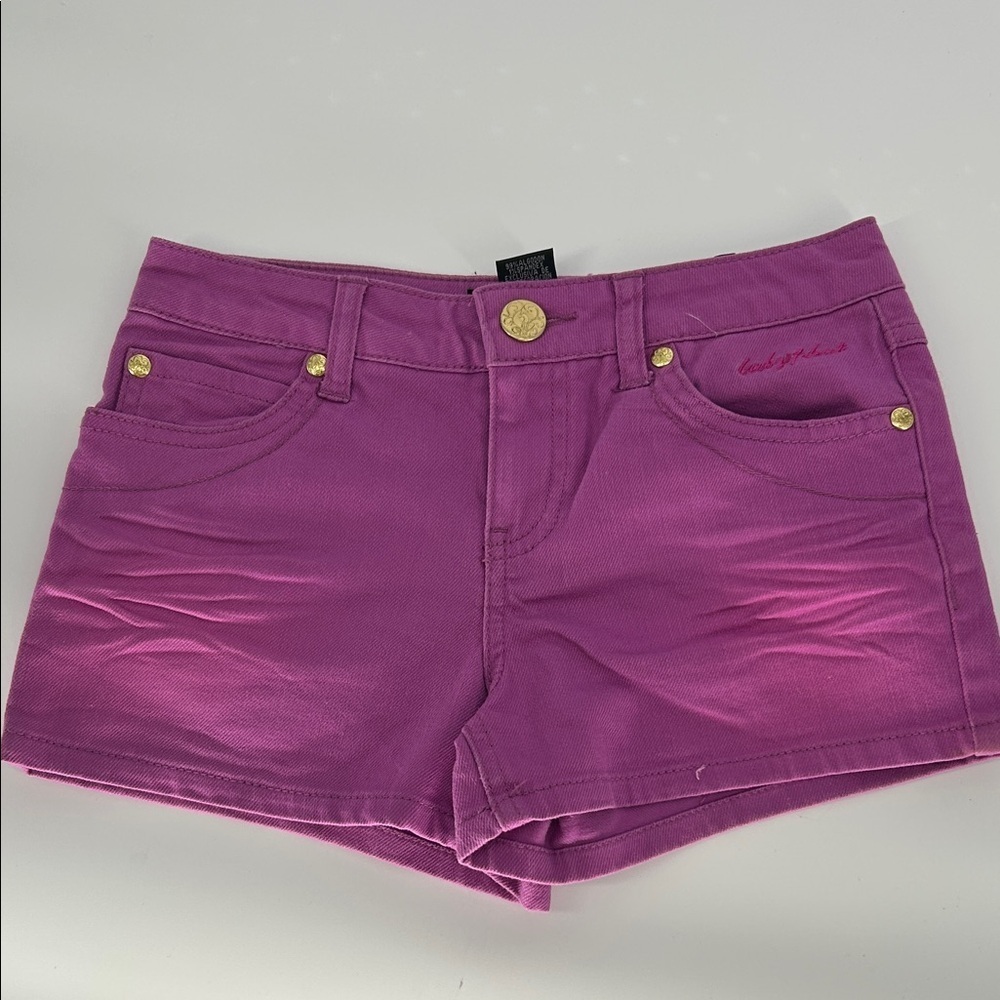 Baby Phat Purple Denim Shorts Size 10 Embroidered Pockets Y2K - Picture 3 of 10